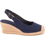 Star Tombis Gerçek Elişi Arkadan Bantlı Topuğu Açık Burnu Hasırlı Keten Espadril Dolgu Topuk Handmade - Lacivert