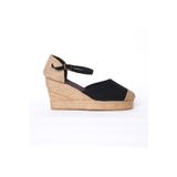 Star Tombis Gerçek Elişi Burnu Hasır Platformlu Dolgu Topuk Siyah Keten Hasır Espadril Handmade