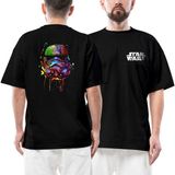 Star Wars Helmet Ön Arka Baskılı Siyah Oversize Tişört