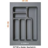 Starax S-2284-g Çekmece İçi Plastik Kaşıklık Gri En:39-32,5 D:49-40 cm. Arası Kesilir 6 Göz - 39 x 49 cm