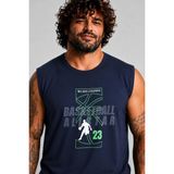 Starbattal Büyük Beden Baskılı Kolsuz Tişört Basketball 26123 Lacıvert - Lacivert - 8XL