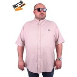 Starbattal Büyük Beden Kısa Kol Erkek Likralı Keten Nakışlı Hakim Yaka Gömlek 11302 Bej - 7XL