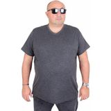 Starbattal Erkek Büyük Beden Likralı Basic V Yaka Tişört 11170 Antrasit Melanj - 5XL