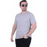 Starbattal Erkek Büyük Beden Likralı Basic V Yaka Tişört 11170 Grı - Gri - 4XL