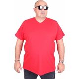 Starbattal Erkek Büyük Beden Likralı Basic V Yaka Tişört 11170 Kırmızı - 5XL