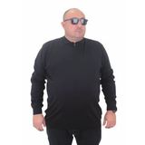 Starbattal Erkek Büyük Beden Polo Yaka Fermuarlı Triko Kazak 23701 SIYAH