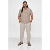 Starbattal Erkek Büyük Beden Polo Yaka Tişört Square 24452 Bej - 4XL