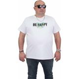 Starbattal Erkek Büyük Beden Sıfır Yaka T-Shirt Be Happy 24131 Beyaz - 4XL