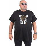 Starbattal Erkek Kısa Kol Tişört Never Give Up Günlük Kullanım İçin Pamuk Karışımlı 25182 - Siyah - 4XL