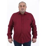 Starbattal Uzun Kol Keten Gömlek Mürdüm 3XL Erkek Büyük Beden Düz Desenli Spor Stil - Karışık
