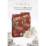 Starbucks Colombia Narino Çekirdek Kahve 250 gr x 2 Adet ve Türk Kahvesi Fincan Seti 2'li - 250 ml