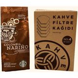 Starbucks Colombia Öğütülmüş Filtre Kahve 250 gr + Filtre Kahve Kağıdı 1x4 80'li - Kağıt ve Metal Filtre