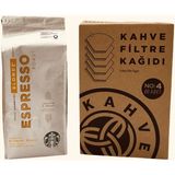 Starbucks Espresso Blonde Roast Öğütülmüş Filtre Kahve 250 gr + Filtre Kahve Kağıdı 1x4 80'li - Kağıt ve Metal Filtre
