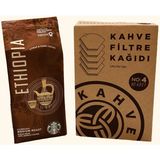 Starbucks Ethiopia Öğütülmüş Filtre Kahve 250 gr + Filtre Kahve Kağıdı 1x4 80'li - Kağıt ve Metal Filtre