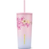 Starbucks Sakura Serisi Paslanmaz Çelik Pipetli Soğuk İçecek Bardağı Yumuşak Dokulu Pembe 592 ml