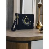 Stardust Yıldızlı Harf Nakışlı Clutch Çanta - 24 cm x 18 cm - 0 - Siyah