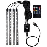 Staright Araba LED Şerit Işığı, 4adet 36 LED DC 12V Çok Renkli Müzik Araba USB İç Aydınlatması Ses Aktif Fonksiyonlu ve Kablosuz Uzaktan Kumandalı Dash Aydınlatma Kiti Altında LED