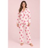 Starinci Mayo Büyük Beden Süet Kadın Pijama Takımı Krem Pembe Kelebek Desenli