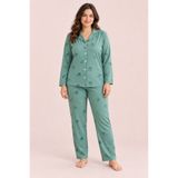 Starinci Mayo Büyük Beden Süet Kadın Pijama Takımı Mint Yeşili Desenli