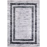 StariOskol Gri Çerçeveli Modern Geometrik Etnik Desenli Boho Makinada Yıkanabilir Hav Toz Vermez Leke Tutmaz Kaymaz Taban Dijital Makine Baskı Halı Oturma Odası Salon Yolluk Koridor Mutfak Halısı