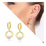 Starlight Diamond Tektaşlı Kalp Tasarım Gold Renk 925 Ayar Gümüş Sallantılı Küpe