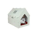 Starlightning Ahşap Büyük Kedi Yatağı Premium Kalite Beyaz Kedi Evi 50X35 cm Parlak Boyalı Çatılı Çizgili Model