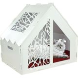 Starlightning Ahşap Büyük Kedi Yatağı Premium Kalite Beyaz Kedi Evi 50X35 cm Parlak Boyalı Seperatör Model