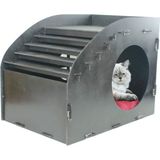 Starlightning Ahşap Büyük Kedi Yatağı Premium Kalite Siyah Kedi Evi 50X35 cm Siyah Boyalı Oval Merdiven Model