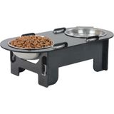 Starlightning Ahşap Kedi Mama Kabı Standı Siyah Premium Boyalı Paslanmaz Çelik Kaseli Oval Model