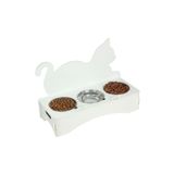 Starlightning Büyük Ahşap Kedi Mama Kabı Standı Beyaz Premium Boyalı Paslanmaz Çelik Kaseli Kedi Arkalıklı Model