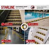 Starline Kaydırmaz Bant Siyah-Sarı 25MM x 15M Güvenlik ve Uyarı Şeridi - 10 Adet