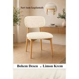 StarMall Bohem Elma Sandalye Kılıfı - Sırt Kısmı Tam Kaplama Yıkanabilir Leke Tutmaz Esnek Lastikli (Oturma ve Sırt 2 Parça) - 50 x 52 cm - Krem - Bej