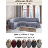 StarMall Jakarli 7 Kişilik Şal Desen L Köşe Koltuk Örtüsü, Esnek Koltuk Kılıfı, Osmanlı Desen (550CM) - 400 x 550 cm - Gri