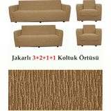 StarMall Jakarlı Çubuk, Düz Desen 3 2 1 1 Lastikli Koltuk, Kanepe, Çekyat Örtüsü, Kılıfı Esnekli Kahve