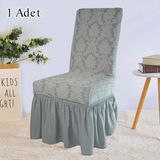 StarMall Jakarli Şal Desen Etekli Sandalye Örtüsü, Yüksek Kaliteli, Yıkanabilir, Esnekli, Lastikli 1 Adet - 35 x 45 cm - Gri