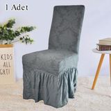 StarMall Jakarli Şal Desen Etekli Sandalye Örtüsü, Yüksek Kaliteli, Yıkanabilir, Esnekli, Lastikli 1 Adet - 35 x 45 cm - Koyu Gri