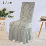 StarMall Jakarli Şal Desen Etekli Sandalye Örtüsü, Yüksek Kaliteli, Yıkanabilir, Esnekli, Lastikli 1 Adet - 35 x 45 cm - Taş - Gri