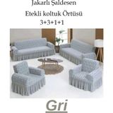 StarMall Jakarlı Şal Desen Koltuk, Kanepe, Çekyat Örtüsü, Likralı, Etekli, Koltuk Kılıfı 3+3+1+1 Takım - Gri - 180 x 230 cm