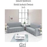 StarMall Şal Desen Jakarlı Koltuk, Kanepe, Çekyat Örtüsü, Likralı, Etekli, Koltuk Kılıfı 3+3 (Iki Adet) - Gri - 180 x 230 cm