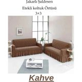StarMall Şal Desen Jakarlı Koltuk, Kanepe, Çekyat Örtüsü, Likralı, Etekli, Koltuk Kılıfı 3+3 (Iki Adet) - Kahverengi - 180 x 230 cm