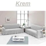 StarMall Şal Desen Jakarlı Koltuk, Kanepe, Çekyat Örtüsü, Likralı, Etekli, Koltuk Kılıfı 3+3 (Iki Adet) - Krem - 180 x 230 cm