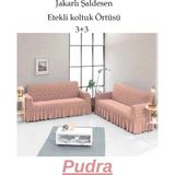 StarMall Şal Desen Jakarlı Koltuk, Kanepe, Çekyat Örtüsü, Likralı, Etekli, Koltuk Kılıfı 3+3 (Iki Adet) - Pudra - 180 x 230 cm