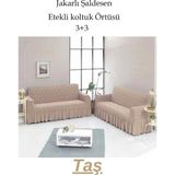 StarMall Şal Desen Jakarlı Koltuk, Kanepe, Çekyat Örtüsü, Likralı, Etekli, Koltuk Kılıfı 3+3 (Iki Adet) - Taş - 180 x 230 cm