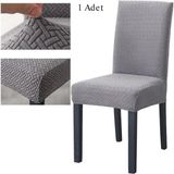 StarMall Tuğla Desen Likrali Jakarlı Kümaş Sandalye Örtüsü, Lastikli, Esnekli Sandalye Kılıfı 1 Adet - 35 x 45 cm - Gri