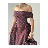 Starmount Butik Puantiyeli Volanlı Midi Straplez Şık Elbise