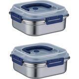 Starseven 2 Adet Çelik 1250 ml Kilitli Yemek Meyve Et Buzdolabı Beslenme Saklama Kabı MT106