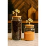 Starseven 2’li Altın Metal Ginkgo Figürlü Bambu Kapaklı Cam Kavanoz – Saklama Kabı 1400ML + 890 ml
