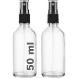 Starseven 50 ml Kapaklı Siyah Sprey Şeffaf 50 cc Fısfıs Kolonya Dezenfektan Şeffaf Cam Şişe 2 Adet (Şeffaf Şi