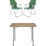Starseven 60X80 Çam Katlanır Masa + 2 Adet Katlanır Sandalye Kamp Seti Bahçe Balkon Takımı Yeşil