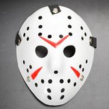 Starseven Beyaz Renk Kırmızı Çizgili Tam Yüz Hokey Jason Maskesi Hannibal Maskesi
